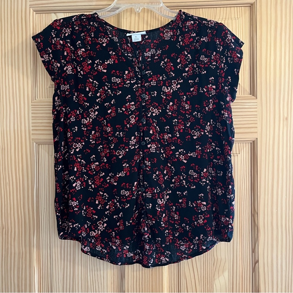 Liz Claiborne Floral Print Button Down Red Black and Pink Size PL